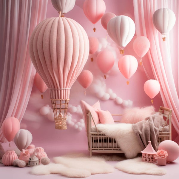Newborn Digital Backdrop - Hot Air Balloon Digital Backdrop for Babies - Floating Hot Air Balloons