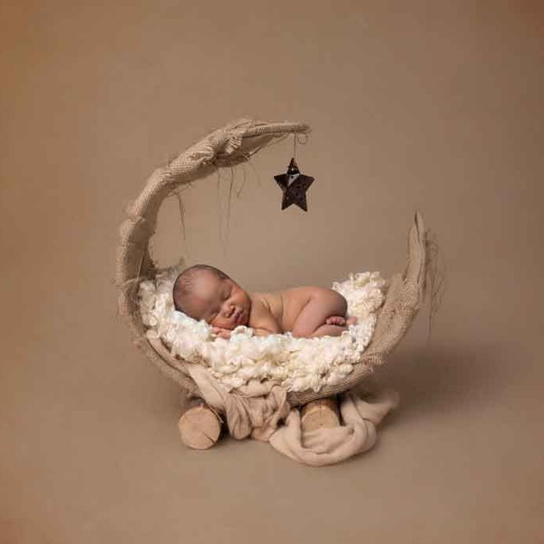 Newborn Digital Backdrop Moon - Cute Boho Background for boy or girl in Beige Brown and Rustic Colours
