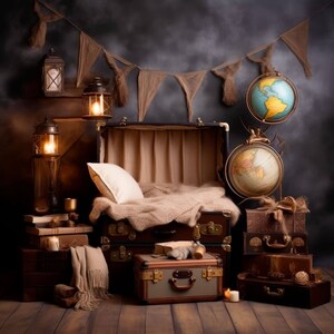 Newborn Digital Backdrop - Wizard Suitcase