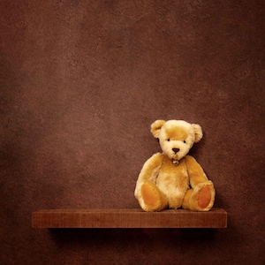 Sfondo digitale neonato - Sfondo digitale carino neonato, stile vintage - Scaffale digitale - Ragazzo e ragazza - Sullo scaffale con Ted