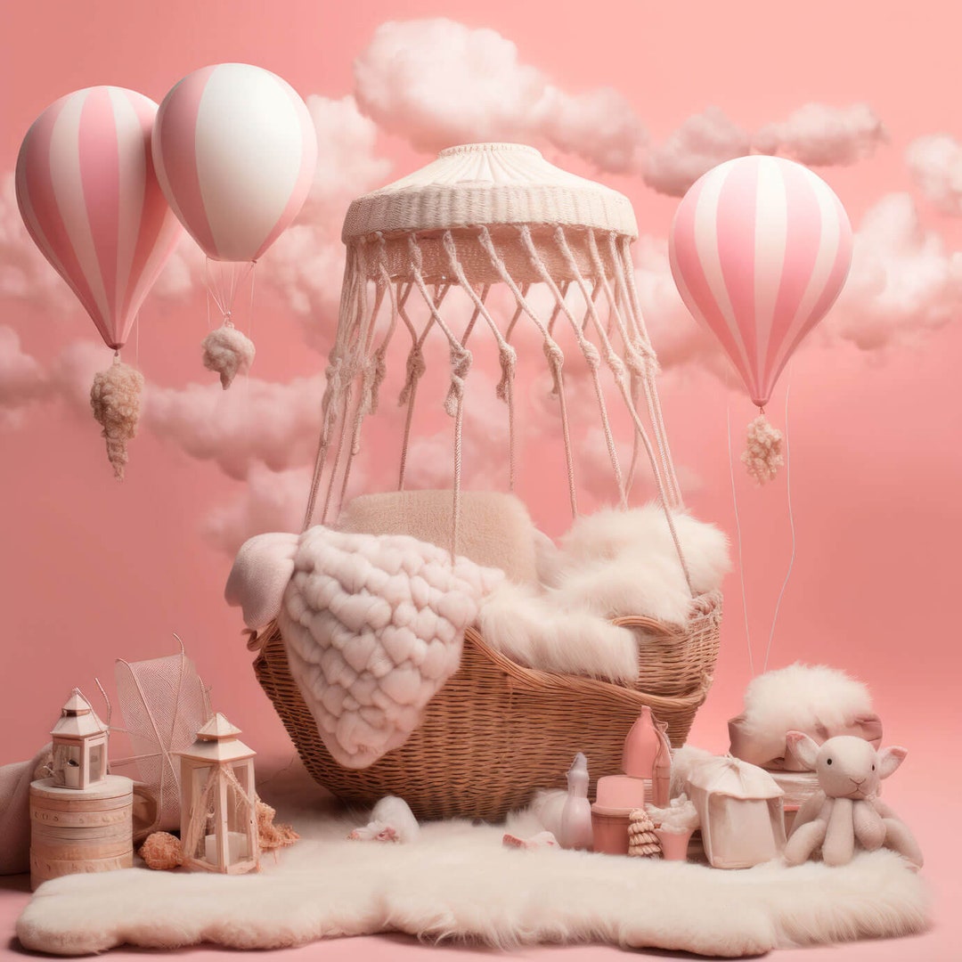 Newborn Digital Backdrop Hot Air Balloon Digital Backdrop for Babies