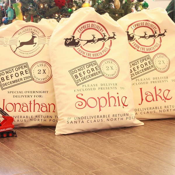 QUICK SHIP Christmas Sacks Vintage Santa Sack Personalised Christmas Sack Large Custom Personalized Christmas Stockings Canvas Bag Holiday