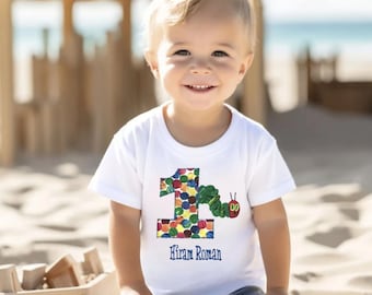 Very Hungry Caterpillar Birthday Shirt Boys First Birthday Shirt Boys Cake Smash Birthday Outfit Bodysuit Tee Personalized Storybook Party