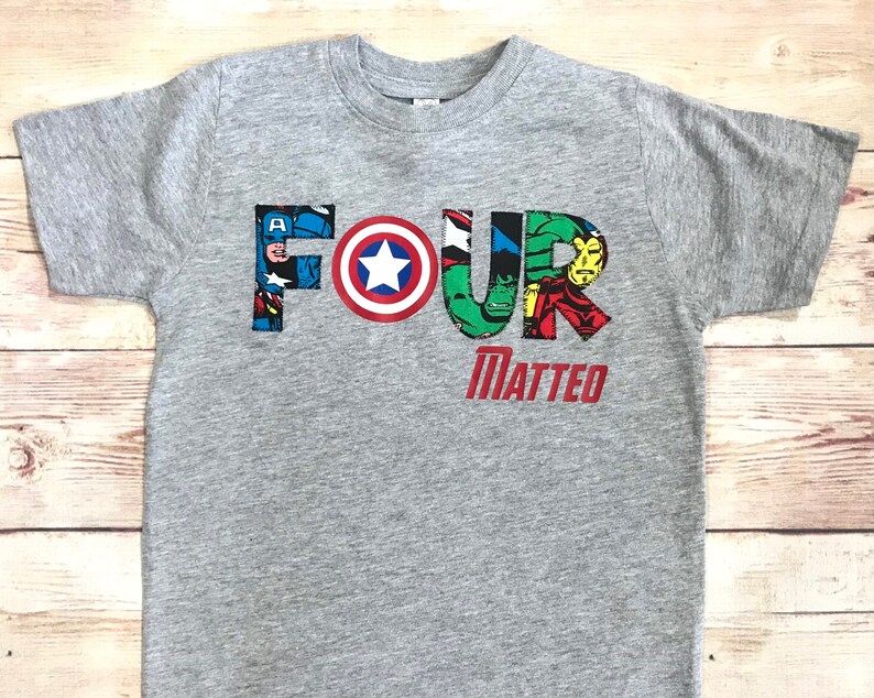 superhero 4th birthday shirt