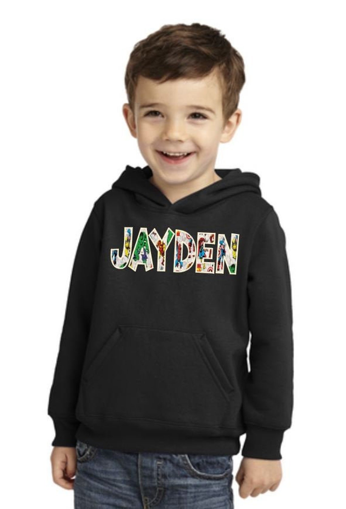 Toddler SUPERHERO NAME HOODIE Sweatshirt Youth Custom Name Etsy