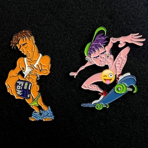 NAKED GUYS Enamel Pin Set of 2 Skater and Selfie