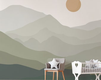 Boho Brown Mountains Wall Decal / Baby Boy Room / Peel and Stick Green Mountain / Nursery Wall Decal / Toddler Wall Mountains Sticker / 092B