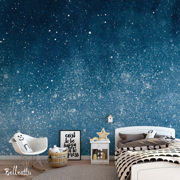 Ombre Dark Blue Night Sky With Stars Peel and Stick Wallpaper // Milky Way Galaxy Stars Wallpaper Travel Sky Map  / Sky126