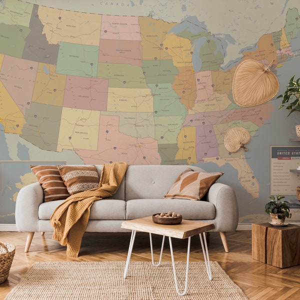 United States Map Wallpaper // Travel Map USA Map Wall Art, Large Us Map, USA Map // US Map, Travel Map Push Pin, Map United States
