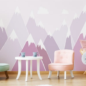 Ombre Soft Lavender Mountain Wall Decal / Pastel Violet Mountains Wall Decor // Baby Girl Room Wallpaper // Removable Bedroom Decor // M056