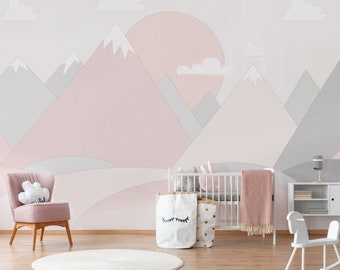 Soft Pink Mountain Wall Decal / Girl Room Nursery Wall decor / Removable Wallpaper / Peel and Stick Light Pink Wall Decal / M086