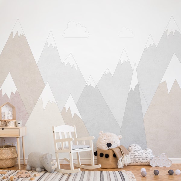 Ombre Boho Soft Brown Pastel Mountains Wall Decal // Wallpaper // Self adchesive // Removable M053