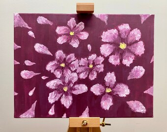 Floral Acrylic Original Painting Pink Maroon Magenta Flowers