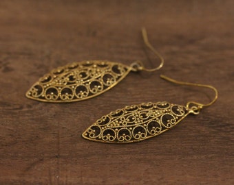 Silver Gold Plated Filigree Dangle Earrings For Women, Silver 925 Filigree Earrings, Gift for her, Traditional Earrings