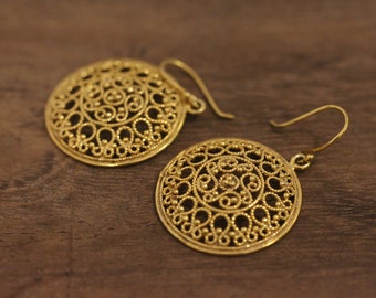 Boucle d’oreille Silver Gold Plated Filigree Dangle Pour femmes, Boucles d’oreilles Filigree Argent 925, Cadeau pour elle, Boucles d’oreilles traditionnelles