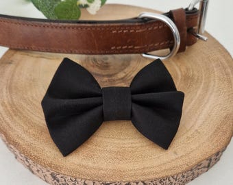 Handmade Black Cotton Dog Bow Tie, Over The Collar Accessory