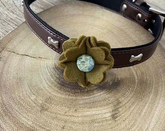 Olive Green Felt Dog Collar Flower, Handmade Dog Accessory