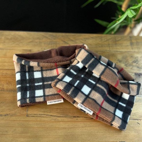 Dog fleecy snoods, dog scarf  Brown Tartan Snood