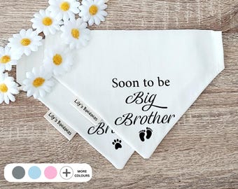 Big Brother Dog Bandana, New Baby Sibling Announcement, Promoted to Big Brother Pet Scarf, Over the Collar Dog Bandana XS–L