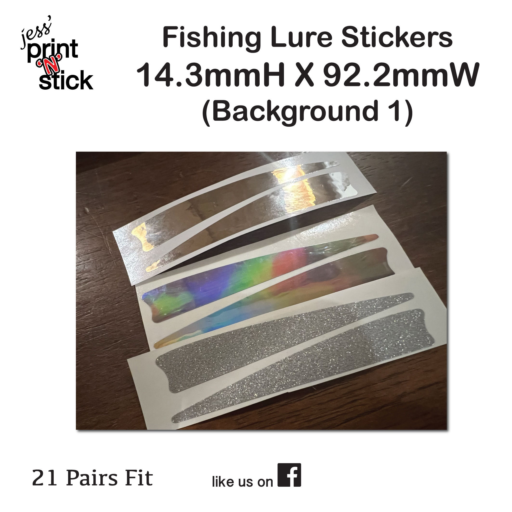 Fishing Lure Stickers 14.3mmh X 92.2mmw background-1 X1 A4 Sheet
