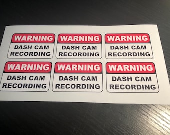 Warning Dash Cam Stickers - x6 Pack 70x45mm
