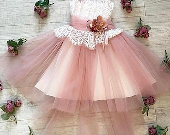 dusty pink flower girl dresses uk