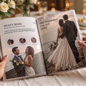 Plantilla de revista de bodas moderna, plantilla de programa de bodas, revista personalizable, periódico de bodas, plantilla de ebook Canva, cronología de bodas