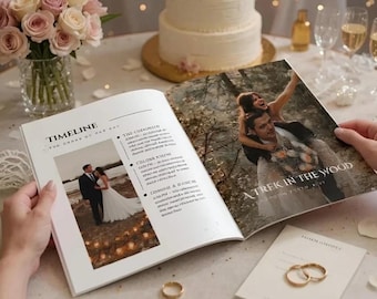 Trendy Wedding Magazine Template, Wedding Program Template, Customizable Magazine, Wedding Newspaper, Ebook Template Canva, Wedding timeline