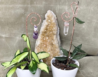Group of 3 Hammered Copper Crystal Plant Stick - Choose Design & Size - Hoya Trellis, Copper Trellis, Small Trellis