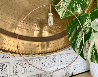 Hammered & Wire Wrapped Quartz Crystal Copper Trellis Houseplant Hoya Trellis Crystal Healing Hoya Plant