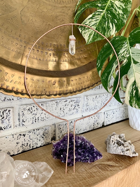 Hammered & Wire Wrapped Quartz Crystal Copper Trellis Houseplant