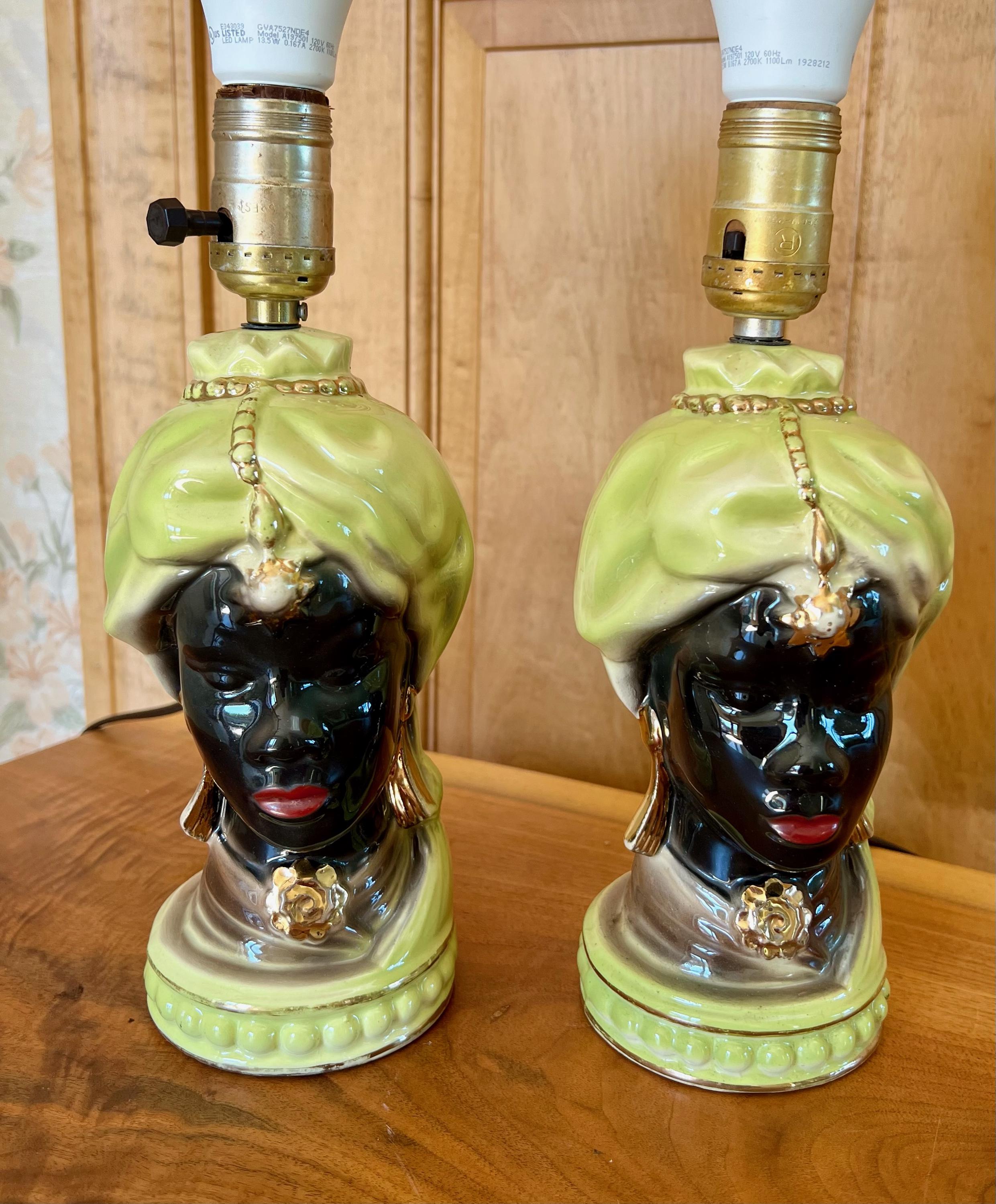 1950's, Mid Century, Nubian Head Lamps, Shawnee Pottery, Vintage