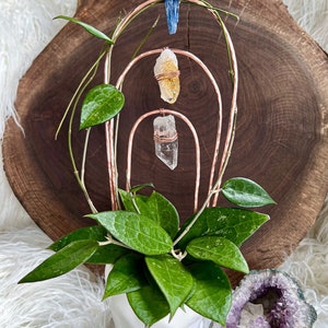 3 Stacking Crystals &  Hammered Copper Arch Trellis Set, Small Trellis, Hoya Trellis, Copper Trellis, Houseplants Trellis