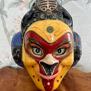 Hand Painted, Vintage Mask, Asian Figure, Figural, Mid Century Decor, MCM, Oriental