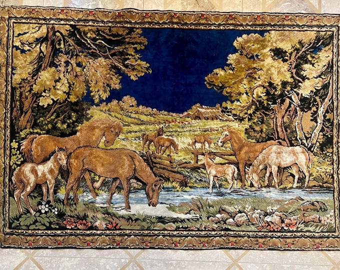 Vintage Tapestry, Equestrian Wall Hanging, Wall Carpet, Made in Italy ...