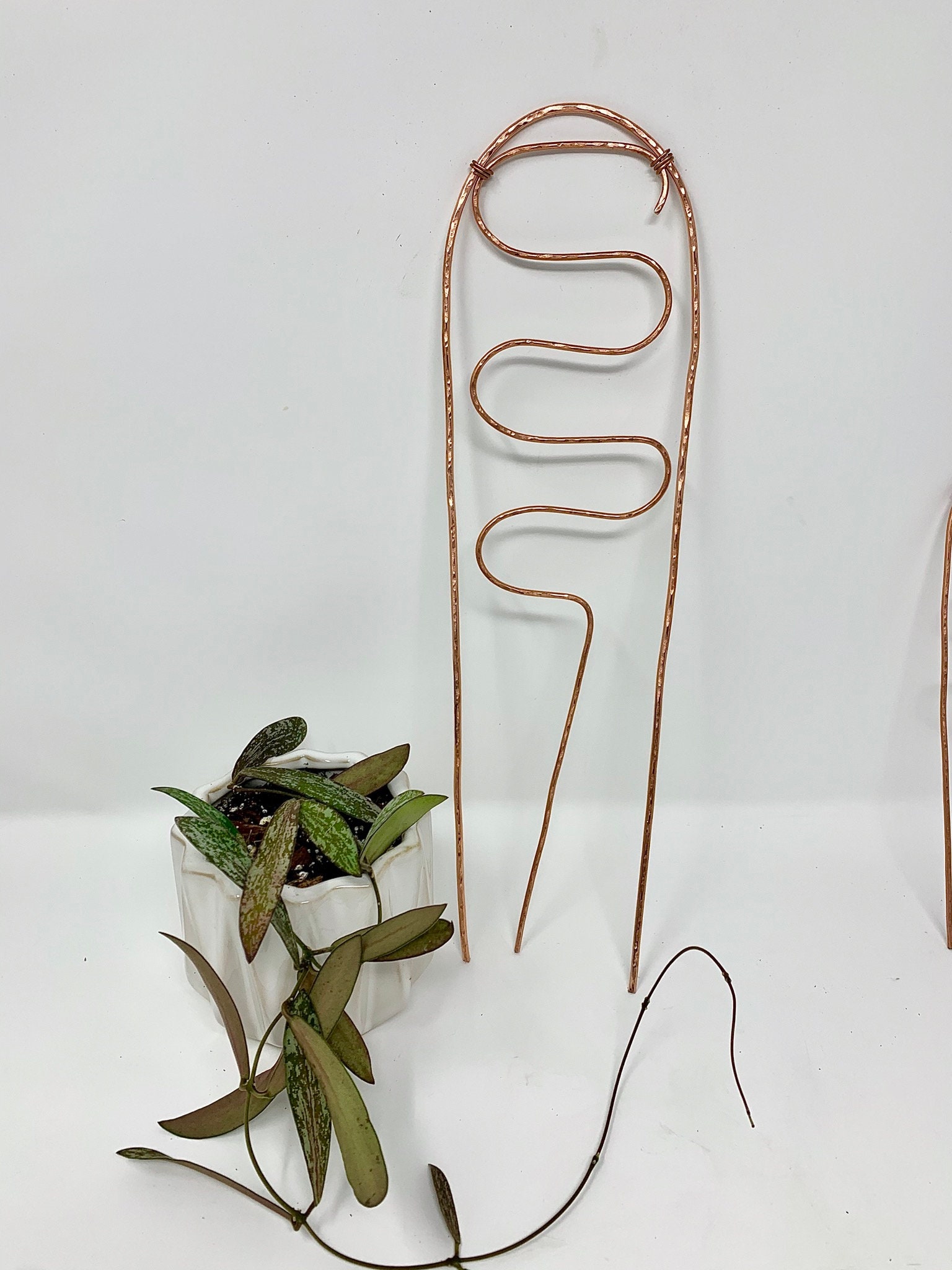 Hammered & Wire Wrapped Quartz Crystal Copper Trellis Houseplant
