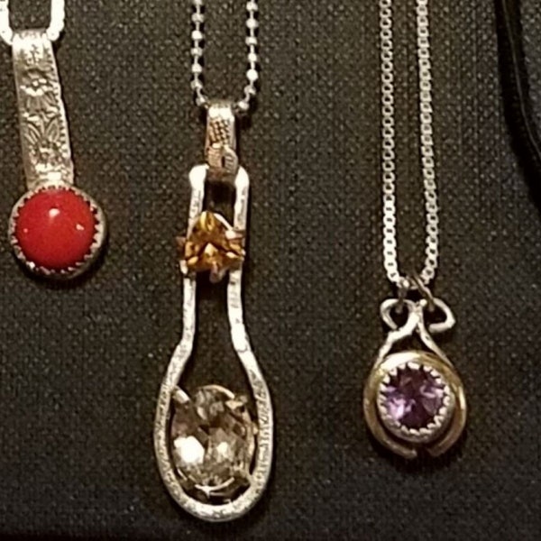 Handmade Sterling Gemstone Pendants - Elegant Gifts for Her, Dainty, Elegant Pendants, Sterling silver chain, Amethyst, Coral, White Topaz