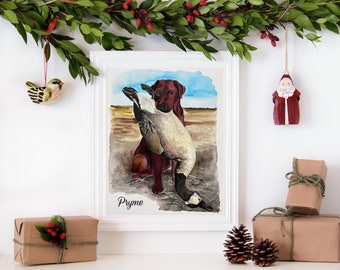 Custom Pet Portrait Full Background Christmas Gift - Hunting Dog - Hunter - Camping - Watercolor Pet Portrait