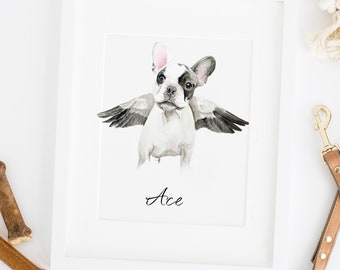 Custom Pet Portrait: Watercolor Dog or Cat Art with Wings