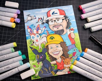 Marker or Color Pencil Caricature Portrait: Custom 11x17 Drawing