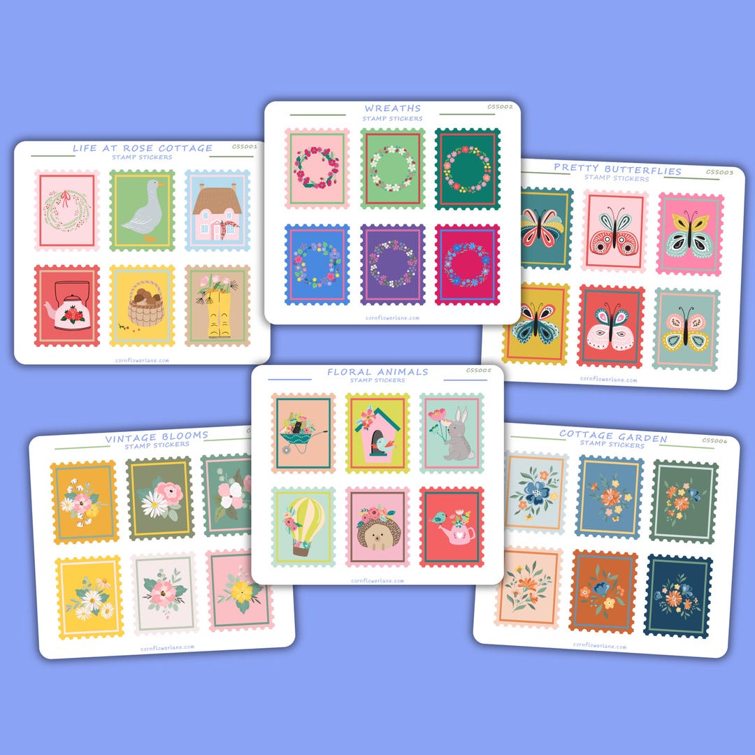 Cottagecore Stamp Stickers – Flowers, Butterflies & Animals | Planner ...