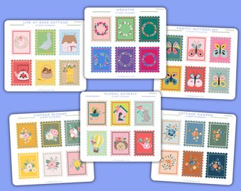 Cottagecore Stamp Stickers – Flowers, Butterflies & Animals | Planner, Journal and Scrapbook Stickers