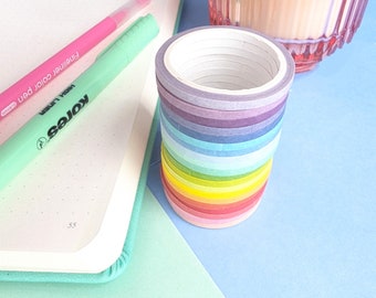 Rainbow Thin Washi Tape Set – 20 Colourful Planner Tapes (3mm)