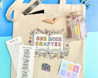 Caja de regalo para amantes de los libros: bolsa de tela, vaso de cristal y marcapáginas para lectores.