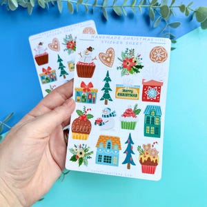 Handmade Christmas Stickers – Festive Holiday Planner and Journal Sticker Sheet for Scrapbooking, Gift Wrap, Crafts & More
