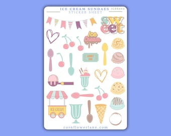 Ice Cream Stickers – Sundae Sticker Sheet – Pastel Summer Journaling & Planner Stickers