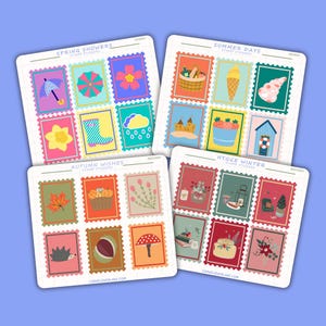 Seasonal Stamp Stickers - Decorative Stamp Sticker Sheet - Journaling Stickers - Happy Mail Stickers