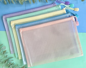 Lot de 5 portefeuilles de rangement A4/A5 - Dossier zippé en filet - Pochette de rangement A5/A4 - Rangement pour travaux manuels