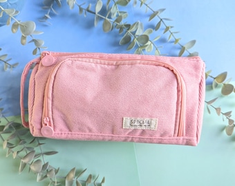 Corduroy Pencil Case – Zipped Stationery Organiser with Wrist Strap