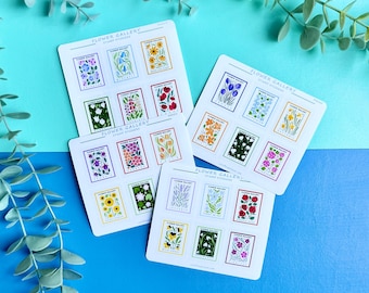 Floral Stamp Sticker Sheet – Flower Gallery Stickers for Journaling, Planner & Scrapbook